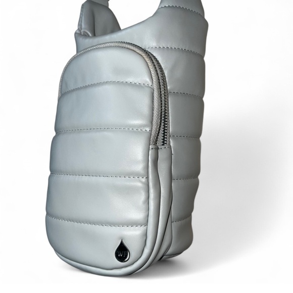 Wanderfull Puffer Water Bottle Carrier Crossbody Vegan Leather Gray EUC Fitness - Picture 7 of 7